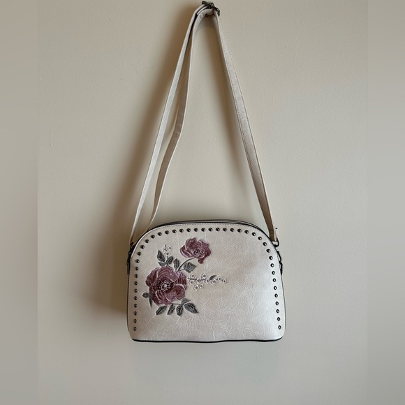 Sam and Hadley Handbags - Sam & Hadley Crossbody Studded Embroidered Floral Stylish Bag Adjustable Straps